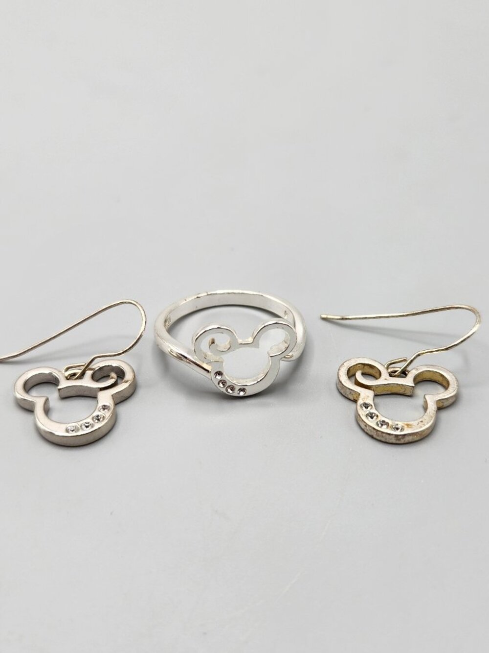 Disney Mickey Mouse Icon Crystal Curl Ring Size 9 + Earrings Set